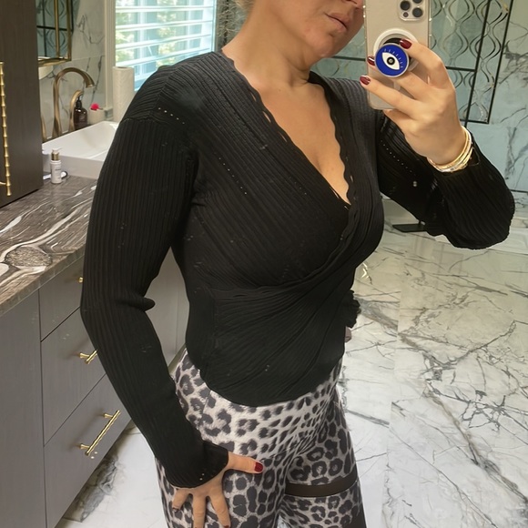 Jonathan Simkhai Black Ribbed Wrap Top Like New! - Picture 12 of 16